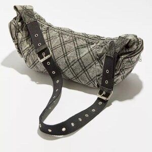 Urban Outfitters UO Quilted Denim Shoulder Bag Washed Black